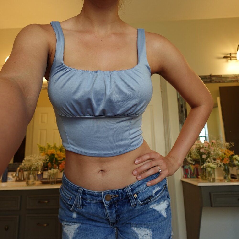 Baby Blue Ruffle Crop Top - Picture 2 of 3